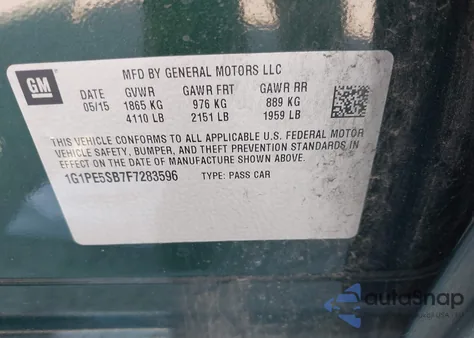 2015 Chevrolet Cruze 2Lt Auto z USA, uszkodzony, nr VIN 1G1PE5SB7F7283596